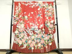 優雅な花柄 銀通し 手描き友禅 刺繍 振袖 着物スキ倶楽部 1087 