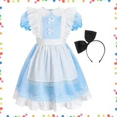 【人気商品】ロリータ メイド 水色 コスプレ ワンピース 女の子 白いエプロン 子供 カチューシャ付き ドレス 100 プリンセス 110 仮装 120 コスチューム 130 ハロウィン 140 [ReliBeauty] 150