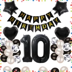 【特価セール】セット 数字バルーン 10 飾り付け HAPPY BIRTHDAYガーランド 風船 ハート風船 紙吹雪風船 バルーン バースデーバルーン 大人 誕生日 男の子 女の子 10歳 ブラック