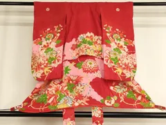 平和屋着物[]アンティーク　大正ロマン　七五三　女の子　３歳　祝着　一つ身　祝着　花筏文　金彩　逸品　AABF2239ja