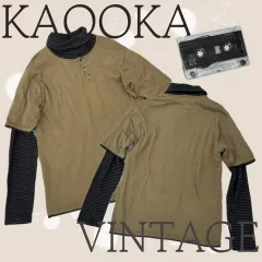 日本 ヴィンテージ Y2K レイヤード コーデ タートルネック ストライプ ブラウン トップス コーディネートセット
