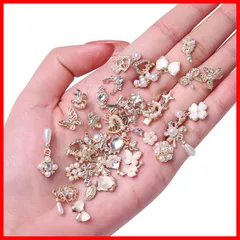 ネイルパーツ 約50個セット 3D 立体 リボン 蝶々 花 パール ハート ネイルパーツ ストーン キラキラ 大きめ ネイルアート パーツ メタルパーツ DIY ジュエリーパーツ 手芸 ハンドメイド デコパーツ ランダム形 (A)