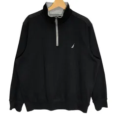 NAUTICA ノーティカ 襟裏ロゴ刺繡 後ろナイロン切替デザイン ハーフジップ スウェット トレーナー 長袖 ワンポイント刺繡 オーバーサイズ ビッグシルエット Vietnam製 XLサイズ ブラック