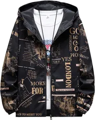 amatsu リバーシブル ジップアップ パーカー お洒落 カジュアル タウンユース アウトドア アウター ウインドブレーカー カッコイイ 韓国風 アクティブパーカー スポーツ 大きいサイズ 軽量 両面 長袖 (ブラック/ゴールド,  S)