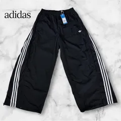 【新品タグ付き】adidas Originals JX1692 トレフォイル ナイロンワイドパンツ L ブラック 黒 スリーストライプ サイドジップ ルーズシルエット イージーパンツ ワイドパンツ アディダス オリジナルス 新品未使用 人気 B1023