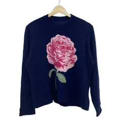 イタリヤ 長袖セーター サイズ13 L レディース美品  - ネイビー×ピンク×ダークグリーン クルーネック/花柄/ラインストーン