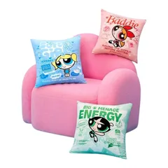 THE POWERPUFF GIRLS パワーパフガールズ クッションカバー パワパフ バブルス バターカップ ブロッサム 青 赤 緑 ファブリック 可愛い アメコミ キャラクター 平成 レトロ ギフト プレゼント 海外製品