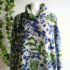 新品 a077 ML 裏起毛 あったか ワンピース 紺緑グレー系 冬 モダンボタニカル柄 ショールカラー ストレッチ レディース 50代 60代 70代