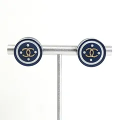 【バレンタイン期間限定セール10%OFF 】シャネル ココマーク パール サークル ピアス ネイビー レディース