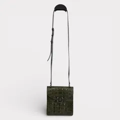 セリーヌ ダブルフラップ クロコ ミニ ショルダーバッグ カーキ