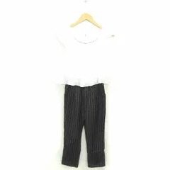 ページボーイ PAGE BOY オールインワン パンツ ストライプ 薄手 ロング ビジュー フレンチスリーブ 半袖 F ホワイト チャコールグレー 白 /TT42