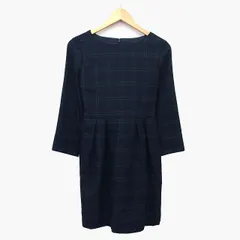 ロペピクニック ROPE Picnic ワンピース フレア 膝上 ミニ 長袖 丸首 チェック 柄 タック バックリボン 袖スリット 38 ブラック 黒 グリーン 緑 /HT6