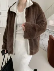 リバーシブル 両面ファー ジャケット ブラウン アイボリー