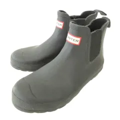 ハンター HUNTER ショートブーツ サイドゴア ワンポイント ロゴ US8 約24.5～25cm 黒 ブラック ■MET1