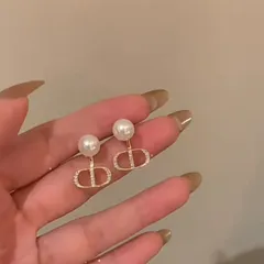 オーバルモチーフ ラインストーン 一粒パール バックピアス 両耳用 ゴールド 6mmパール 華やか 上品 大人かわいい 韓国アクセ