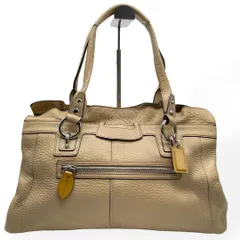 良品　COACH コーチ　トートバッグ　肩掛け　レザー　ベージュ　シボ革