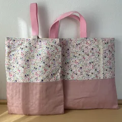 入園入学準備2点セット　りんりんのハンドメイド　レッスンバッグ　上履き入れ　キルティング　お花柄