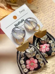 304≫アルコールインクアート【nara】2wayインド刺繍リボンタッセルイヤリング