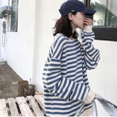 Lトレーナー レディース秋冬ゆったり大きいサイズ スウェットボーダー ストライプ