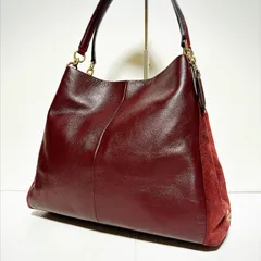 【美品】COACH コーチ ショルダーバッグ ハンドバッグ 肩掛け レザー スエード ワインレッド ボルドー バーガンディ ゴールド金具 B417