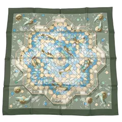 新品同様 HERMES エルメス カレ90 シルク スカーフ sous les oranges オレンジの木の下で グリーン