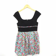 ローズブリット rosebullet ワンピース 花柄 丸首 ミニ ショート フレンチスリーブ コットン 綿 2 ブラック ピンク 黒 /MT31