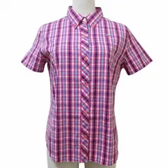 ラコステ LACOSTE 美品 大きいサイズ ボタンダウン シャツ 半袖 チェック ワンポイント 40 XL相当 ピンク系 X