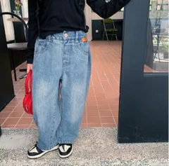 子供服 子ども服 こども服 キッズ デニム ワイドパンツ ジーパン ハイウエスト ロングパンツ 長ズボン ボトムス 女の子 ガール 男の子 ボーイ カジュアル ゆったり 韓国 ジュニア 1343