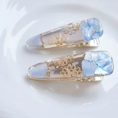 シェル入り ヘアクリップ レジン｜海モチーフ 夏アクセ クリア ブルー ゴールド 5.5cm