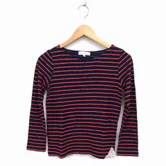 クミキョク 組曲 KUMIKYOKU カットソー Tシャツ ボートネック コットン混 レース フリル ボーダー 長袖 2 紺 ネイビー /NT10