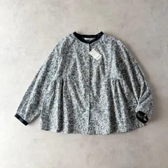 タグ付き未使用 / nachukara ナチュカラ / 長袖 コットン Aライン バンドカラー 小花柄 クレリック ブラウス / レディース F フリーサイズ / ブルー×ホワイト×ネイビー / 日本製 / 綿 シャツ トップスのサムネイル