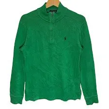 POLO Ralph Lauren ポロラルフローレン ポニー刺繡 ニット セーター ハーフジップ 長袖 ワンポイント刺繡 Vietnam製 L(14-16)サイズ グリーン