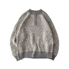 old　デザインニット　セーター　ハンドメイド　ハーフボタン　幾何学　レトロ