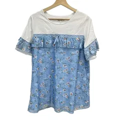 スーパービューティー チュニック サイズ42 L レディース美品  - 白×ライトブルー×マルチ クルーネック/半袖/レース/花柄/パール