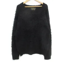 ナノユニバース nano universe シャギーニット セーター 長袖 ラウンドネック 総柄 ウール混 F 黒 紺 ブラック ネイビー /FF14