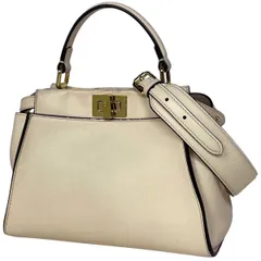 フェンディ FENDI ピーカブー ミニ ハンドバッグ 2WAY ショルダーバッグ セレリア ハンドバッグ レザー ホワイト 8BN244 レディース 【中古】