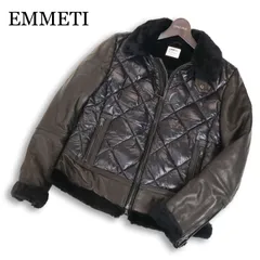 EMMETI エンメティ 【FLORIO】 ナッパ レザー リアル ムートン ×ナイロン キルト★ ダウン ジャケット Sz.44 メンズ 定16万