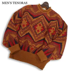 80s~90s ビンテージ★ MEN'S TENORAS オールド メンズティノラス 秋冬 幾何学 総柄★ レトロ ニット セーター Sz.F メンズ