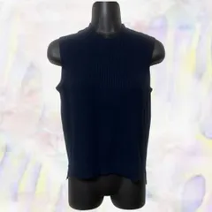 GLACIER　グラシア　セーター　ネイビー　レディース　ニット　ベスト　丸首　ノースリーブ　リブ　定番　ベーシック　シンプル