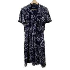 RalphLauren(ラルフローレン) ワンピース サイズ4 S レディース - ダークネイビー×白 ボウタイ/半袖/ひざ丈/花柄