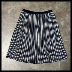 UNIQLO シフォンプリーツスカート S ストライプ ネイビー×ホワイト ウエストゴム きれいめ