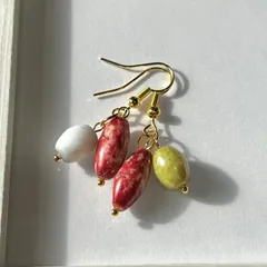 oc01.ヴィンテージ チェコ オーストリア ガラス マーブルカラー揺れるピアス ステンレス