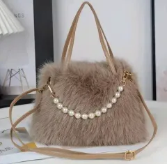 フェイクファー パール チェーン トートバッグ / ショルダーバッグ
