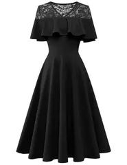 Dresstell(ドレステル)結婚式 ワンピース パーティー ドレス レディース フォーマルドレス お呼ばれ 大きいサイズ Aライン 膝丈 レース 半袖 同窓会 謝恩会 二次会 披露宴