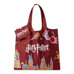 HARRY POTTER 　ハリーポッター　エコバッグ　収納ポーチ付き　大容量　軽量　えんじ色　小豆色　コンパクト　百味ビーンズ　蛙チョコレート　スニッチ　可愛い　ギフト　プレゼント　海外雑貨