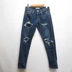 アズールバイマウジー AZUL by moussy リペア加工 クラッシュ スキニー デニム パンツ ジーンズ XS インディゴ ストレッチ ジッパーフライ