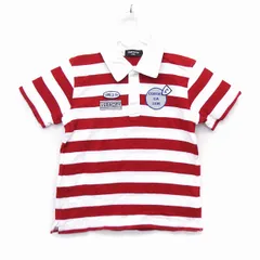 コムサイズム COMME CA ISM 子供服 ラガーシャツ ポロシャツ 半袖 コットン 綿 ボーダー 柄 プリント ワッペン ロゴ 120A ボルドー ホワイト 白 /HT12
