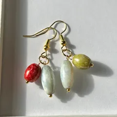 oc02.ヴィンテージ チェコ オーストリア ガラス マーブルカラー揺れるピアス ステンレス