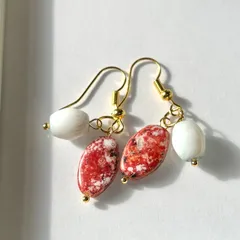 oc03.ヴィンテージ チェコ オーストリア ガラス マーブルカラー揺れるピアス ステンレス