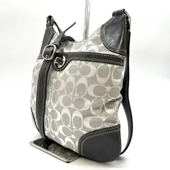 【良品】coach signature canvas leather shoulderbag turnlock grey ladies unisex コーチ シグネチャー ショルダーバッグ